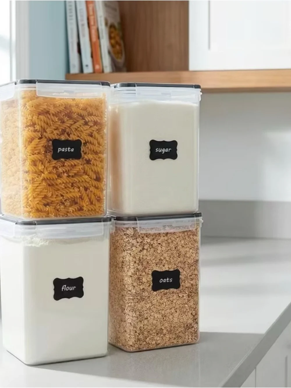 Airtight Clear Food Storage Containers with Black Label - Set of 4